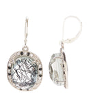 Elegant Sterling Silver Halo Bezel Drop Earrings (tiger eye)