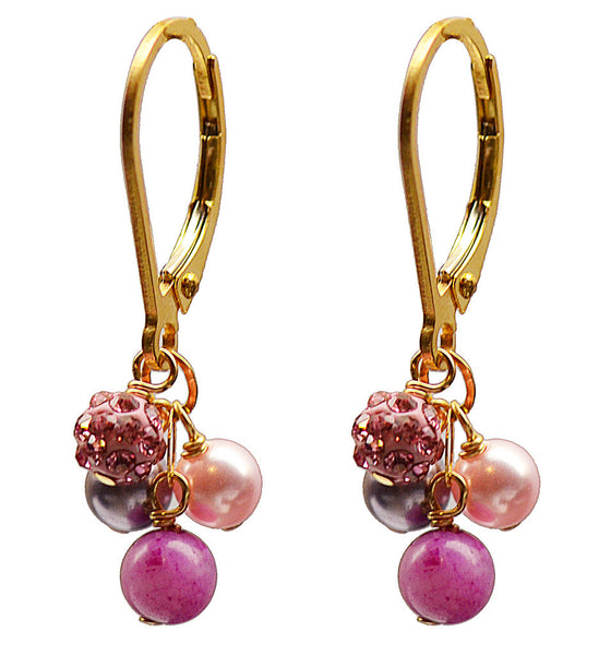 Wholesale Small Mixed Swarovski Crystal Shamballa & Agate Cascade Earrings