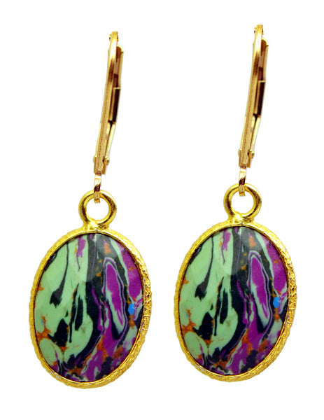 Gold Filled Leverback Vermeil Bezel Earrings - Kellie Turquoise (10x14mm)
