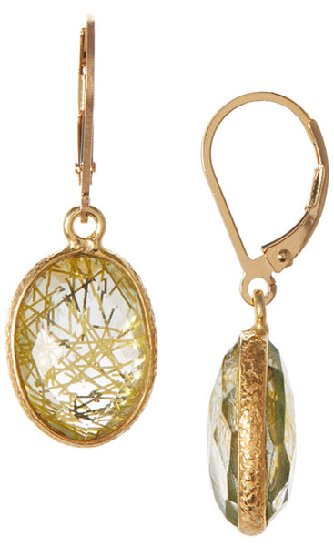 Vermeil Bezel Rutile Quartz Earrings on Gold Filled Leverback