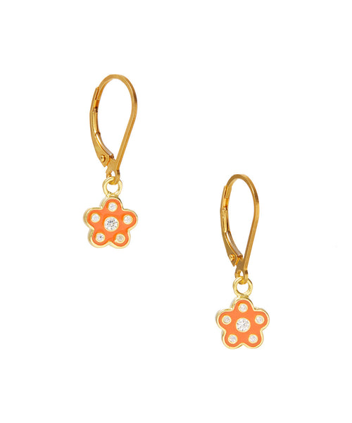 Vermeil Enamel Flower Charm on Gold Filled Leverback